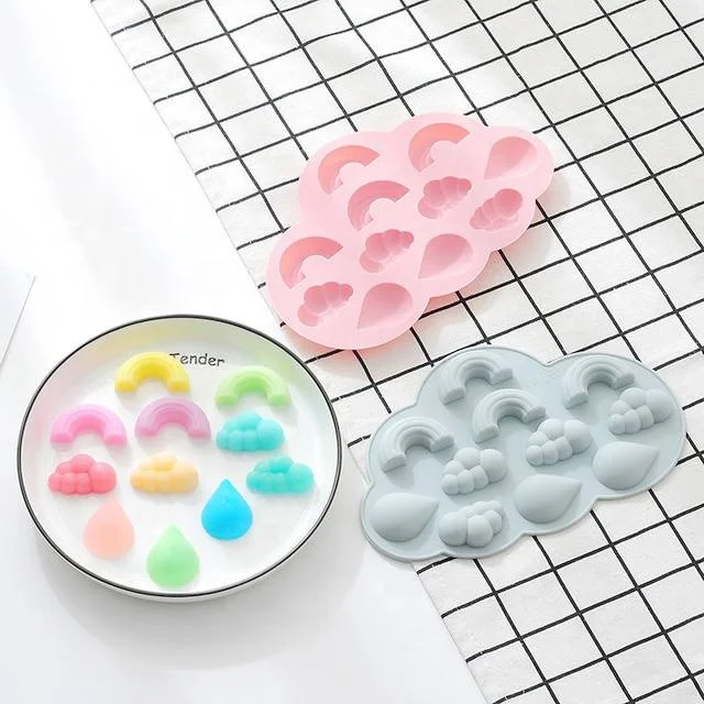 

New 11 Grid Cloud Silicone Chocolate Mould Pudding Jelly Gummy Mold Cloud Rain Water Drop Cake Decor Mold Ice Melt Mold, As shown