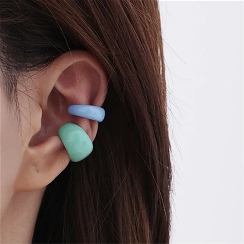 

JUHU Hand-made Dripping Oil Simple Fashion Candy Color Cute Alloy Earrings Ear Bone Clip Girls Without Pierced Ears, Gold