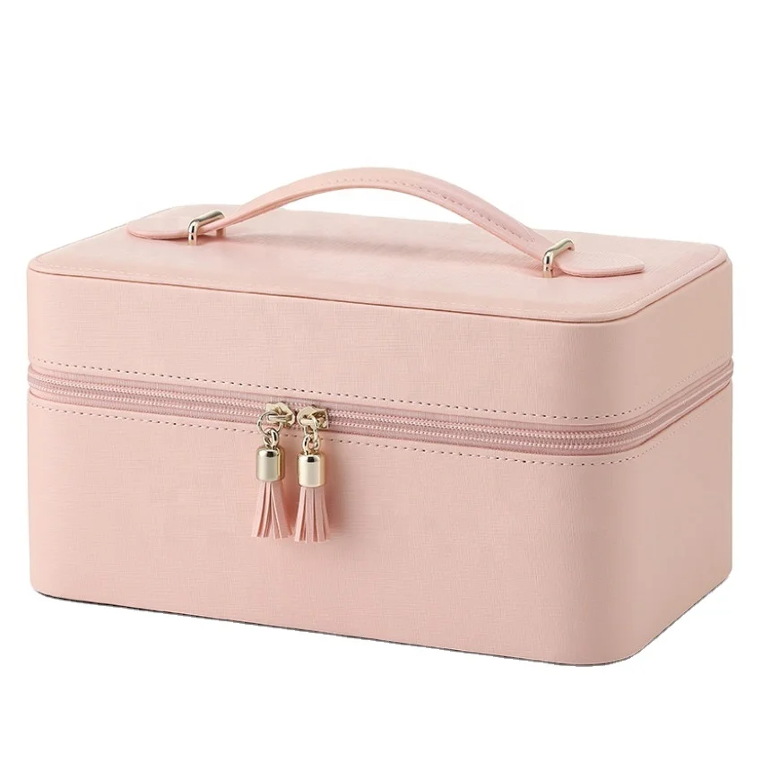 

Fashion Luxury Custom Logo Zipper Lock Pu Leather Multi Functional Organizer Hard Case Cosmetic Bag