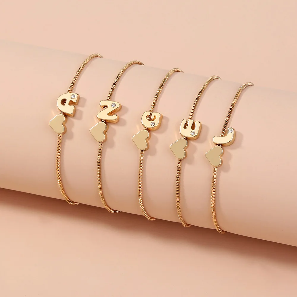 

Simple Golden Box Chain Push-pull Adjustment 26 English Alphabet Bracelet