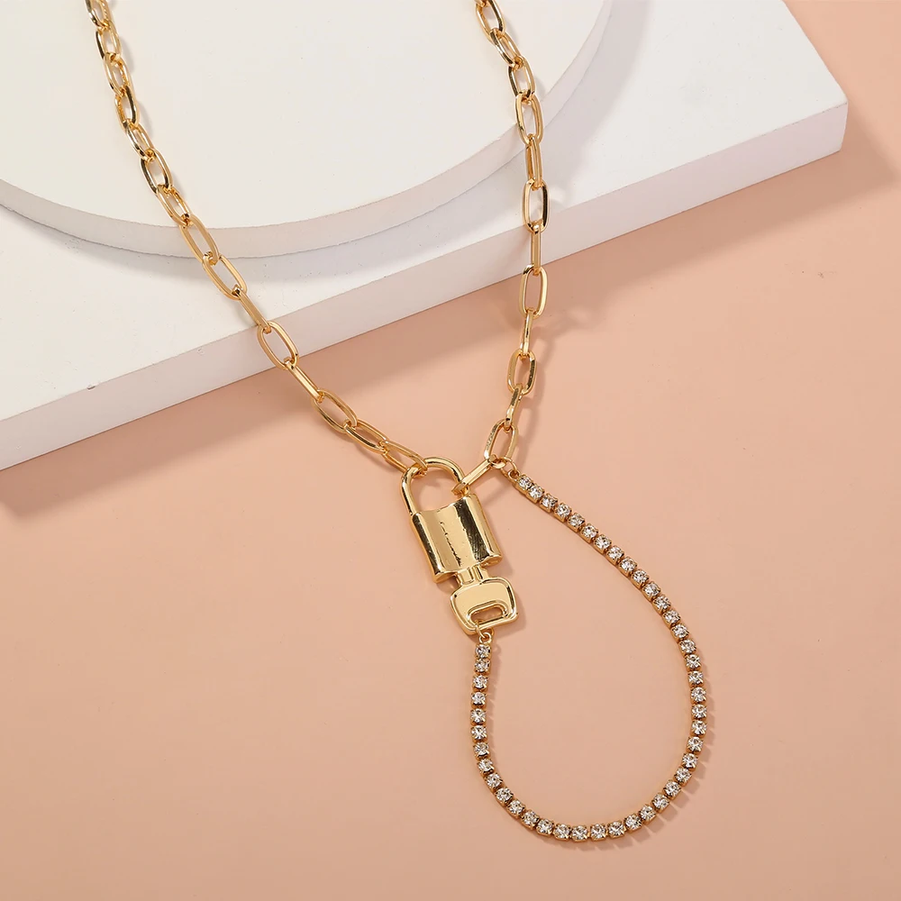 

4 Styles Hip Hop Custom Diamond Tennis Necklace Women Jewelry Gold Cuban Link Chain Choker Lock And Key Pendant Men Necklaces