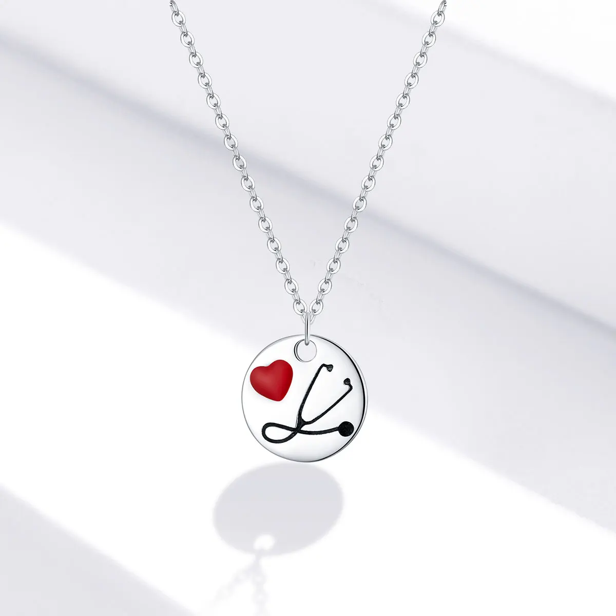 

Genuine 925 Sterling Silver Love Stethoscope Cute Necklace Women