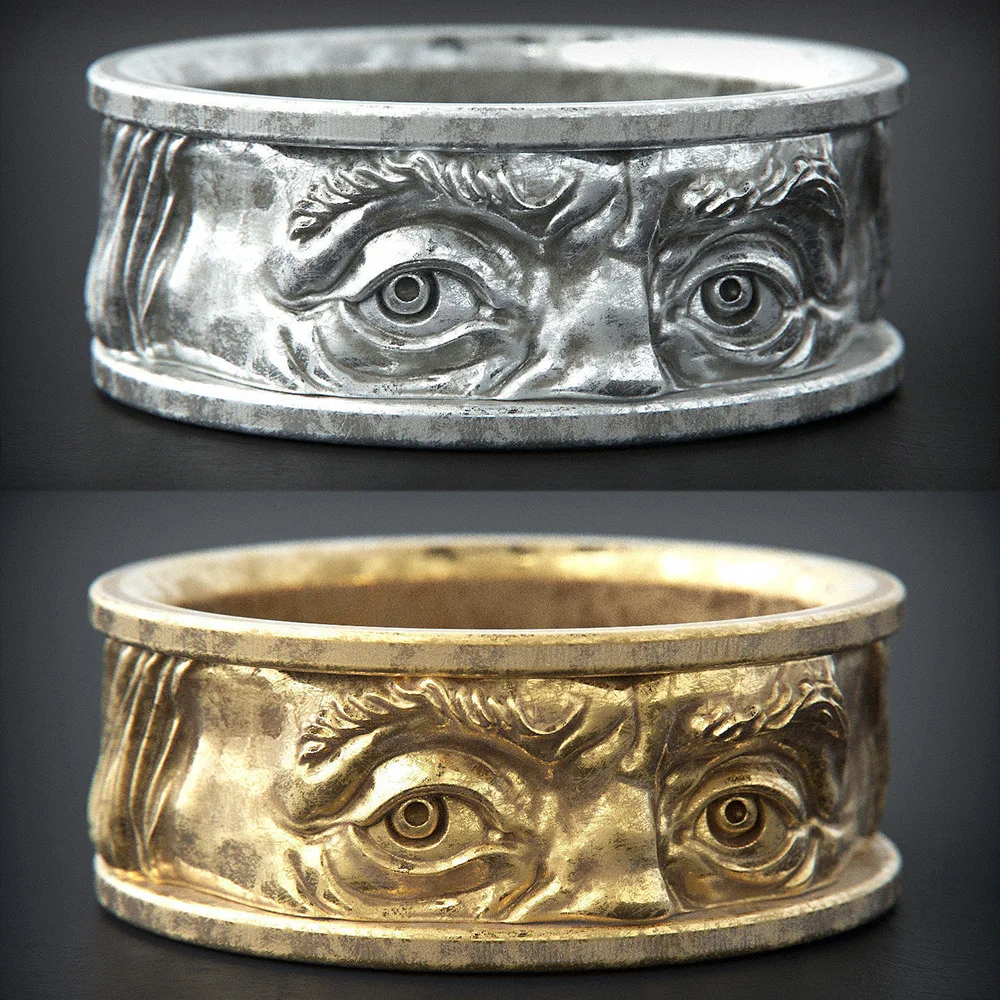

Vintage Creative Embossed Eyes Staring Ring Unique Design Men's Index Finger Ring Exquisite Jewelry Accessories