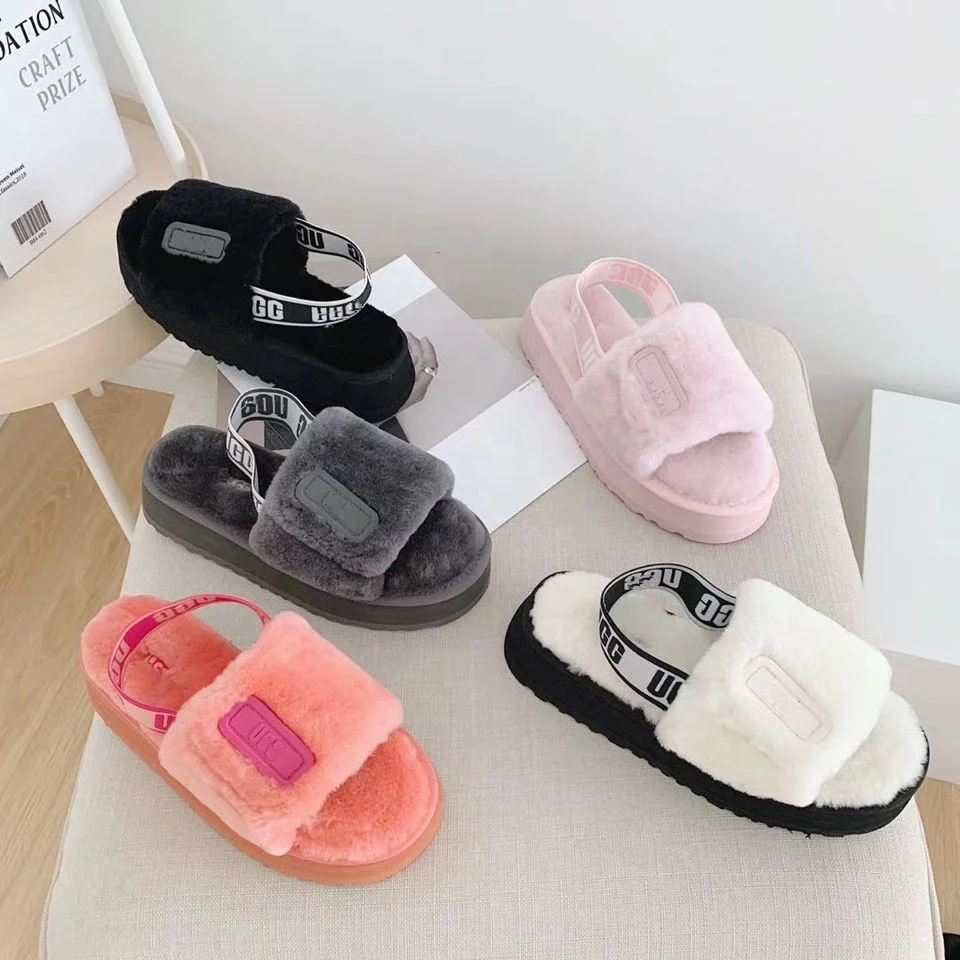 

Hot sell fashionable fur slides for women's Platform sandals slide slippers
