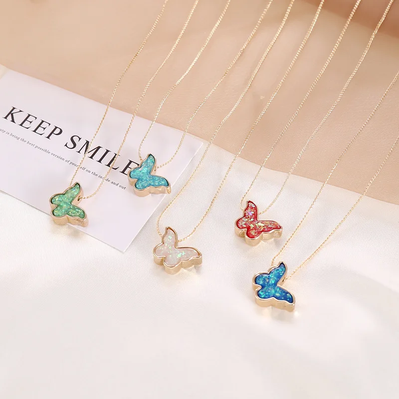 

Ins Summer Brass Necklace chain Resin Butterfly Necklace