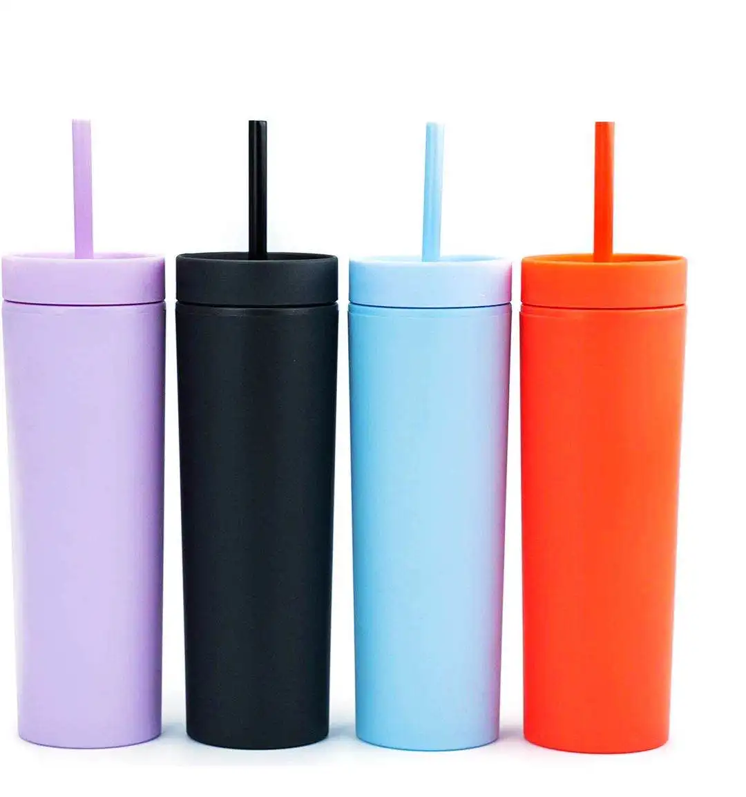 

16oz Amazon Hot Sell Custom Double Layer Plastic Simple Straw Water Bottle BPA Free Water Cups, Customized color