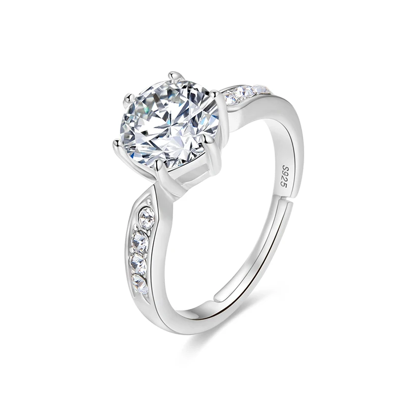 

RINNTIN SR242 Round brilliant silver jewelry solitaire diamond engagement ring wedding