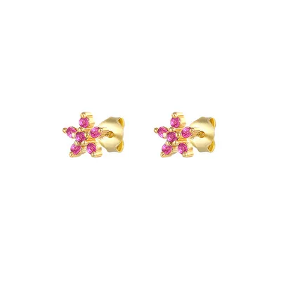 

Minimalist Small Round Pink Zircon Earring Studs Gold Plated Earrings Flower Stud