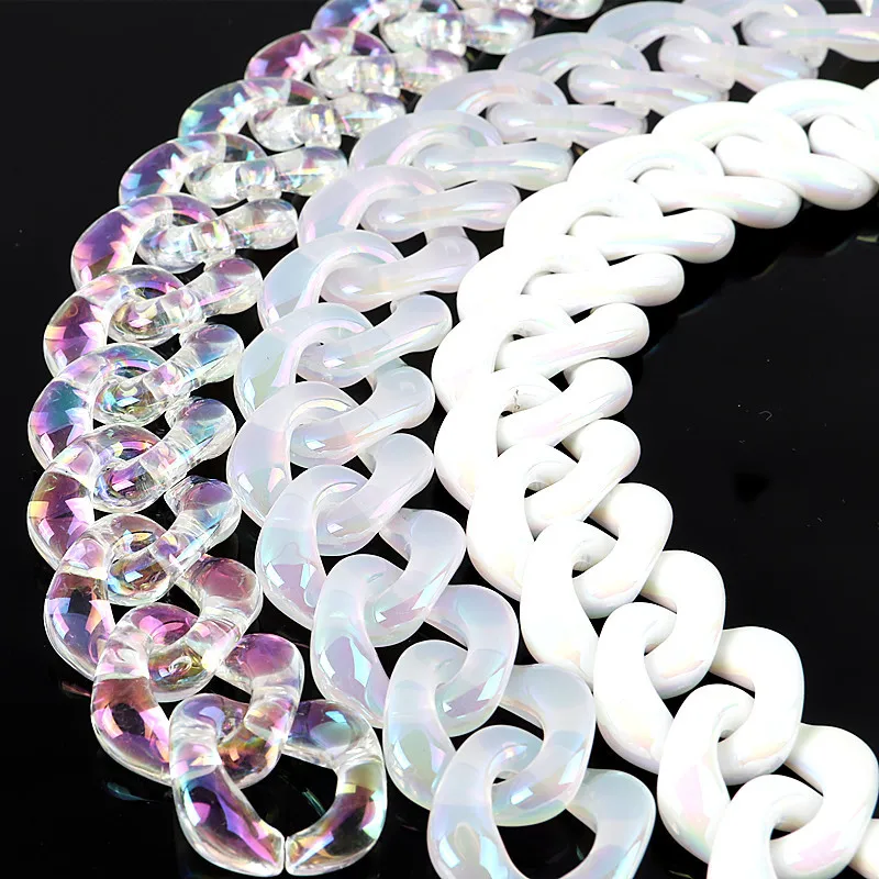 

REWIN  Clear White Iridescent Cuban Chain Acrylic Resin Open Link Clip for Bag Handle Earring, White, clear