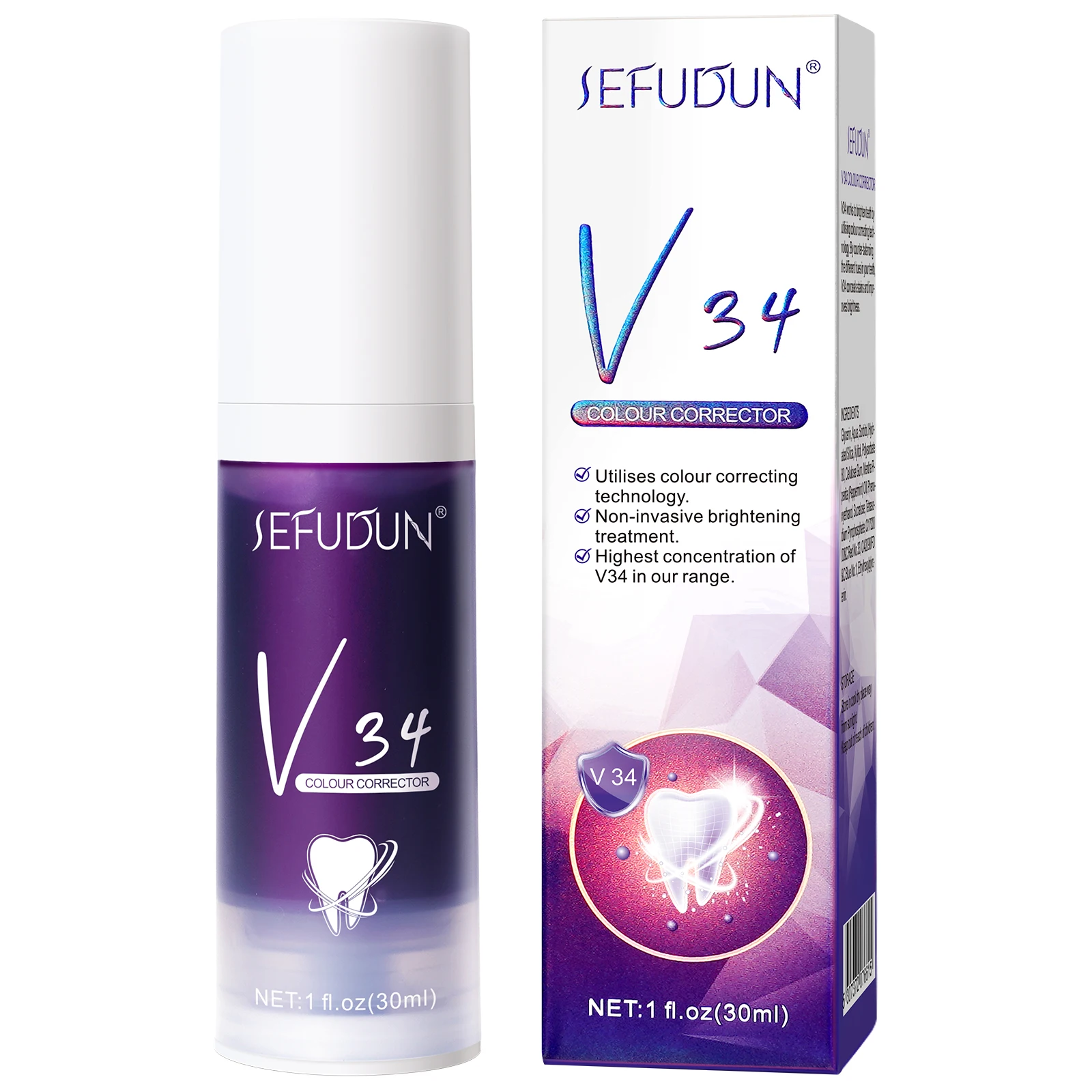

SEFUDUN Non-invasive Brightening Treatment Conceals Stains Purple V34 Teeth Colour Corrector Foam