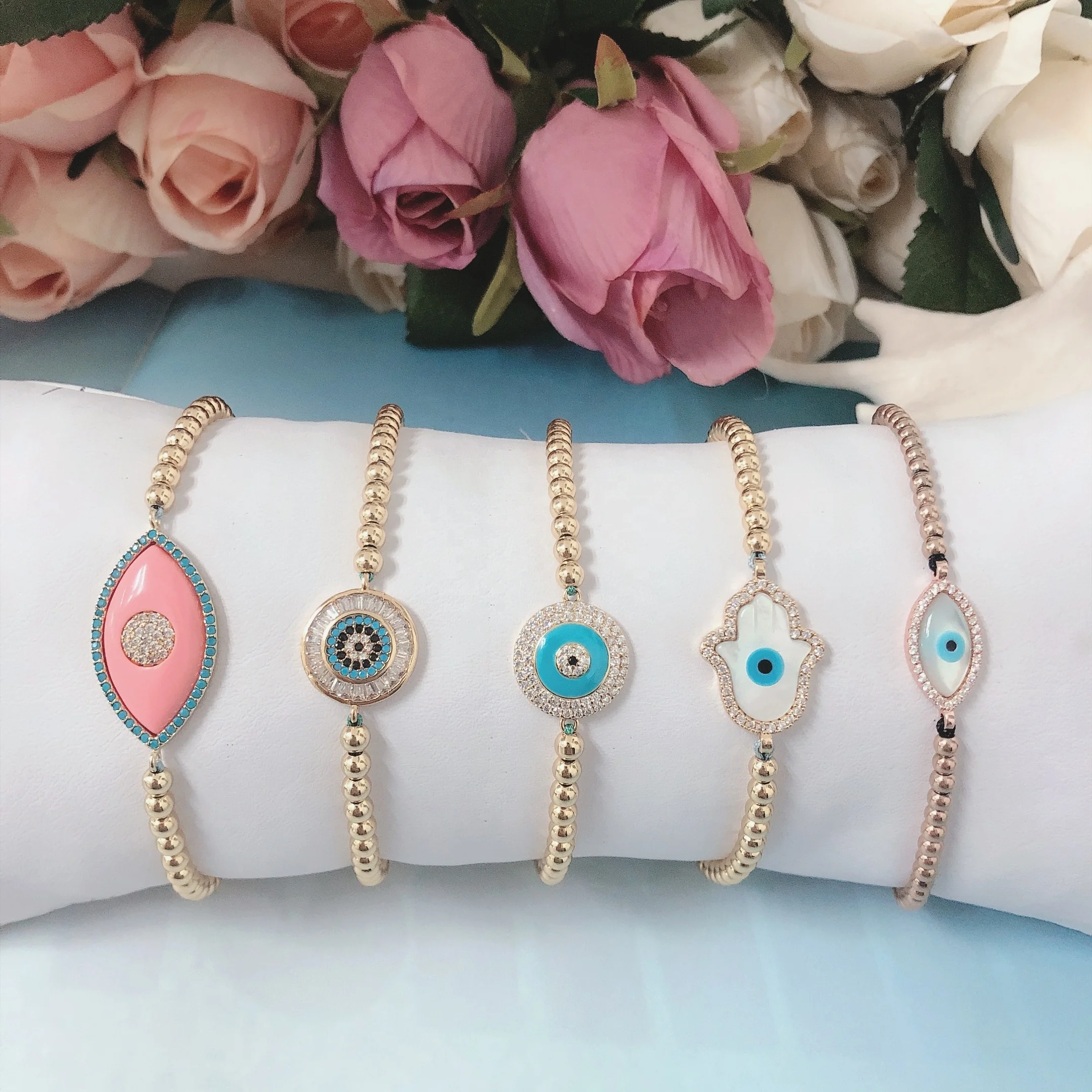 

Top quality real gold plated wholesale Trendy Evil Eyes Bracelet for Women Fashion Adjustable Jewelry Designs Bracelet