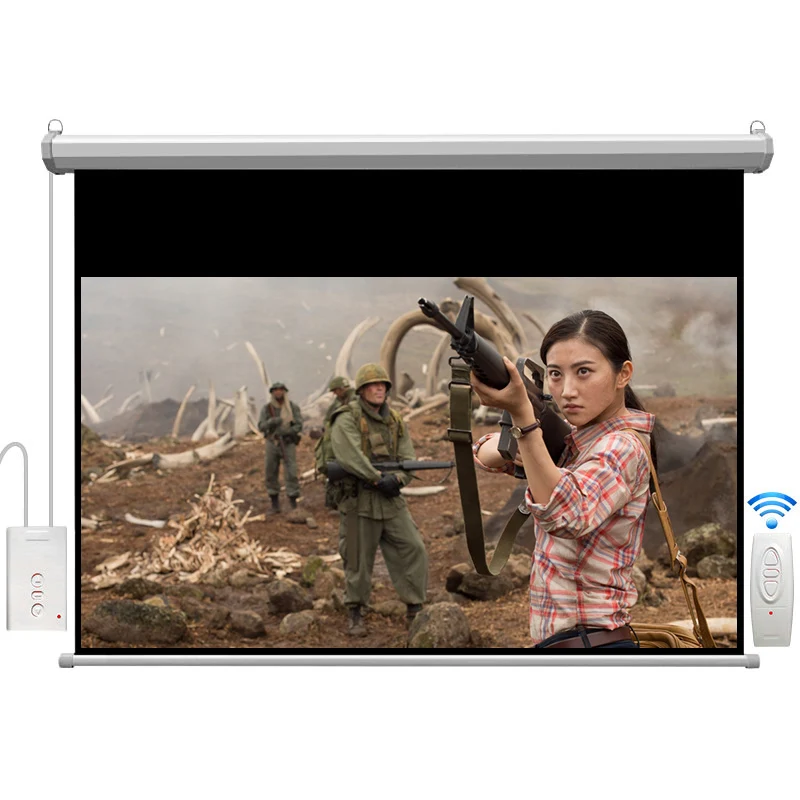 

High Gain Glass Bead Electric Motorized 60 inch 16:9 HD Projector Screen with Remote Control Up Down For Home Office