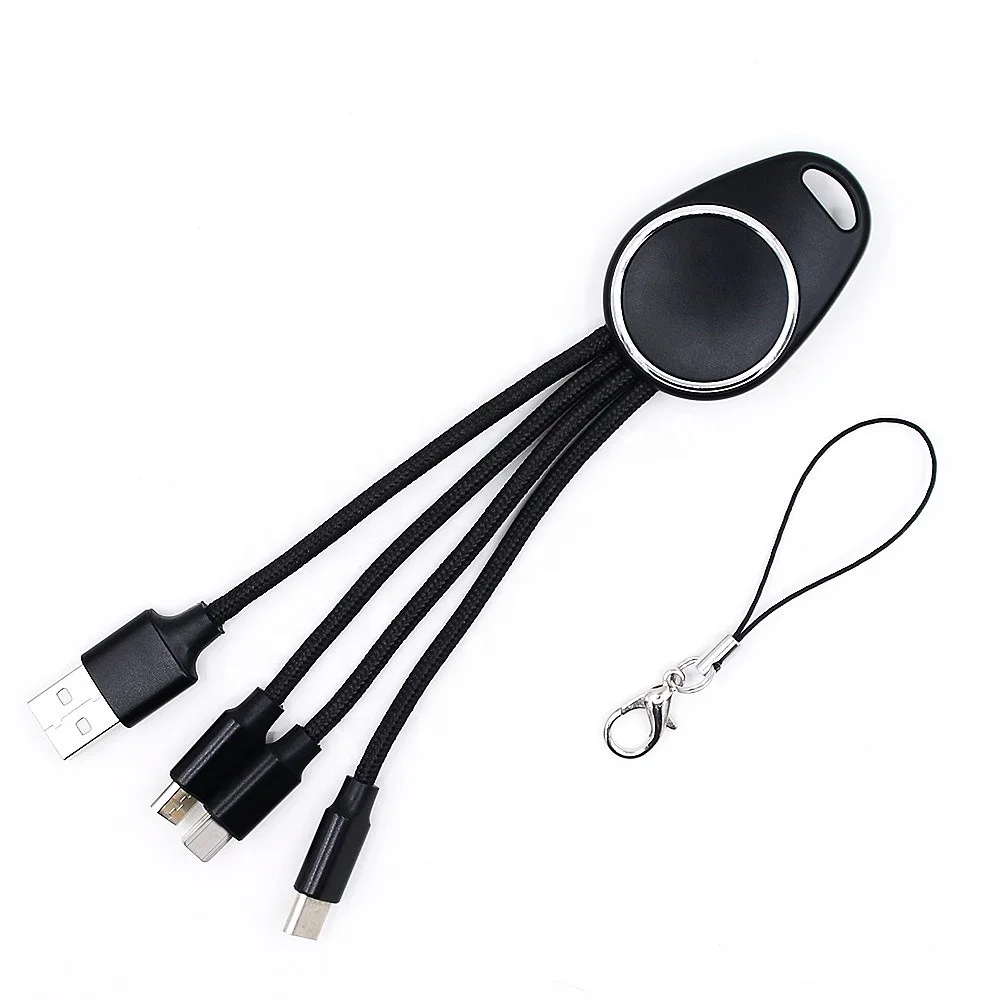 

Vnew Colorful multi 3 in 1 keychain LED usb cable usb charging cable for 8pin /Type C/Micro mobile phone with fast charging, White/purple/green/pink
