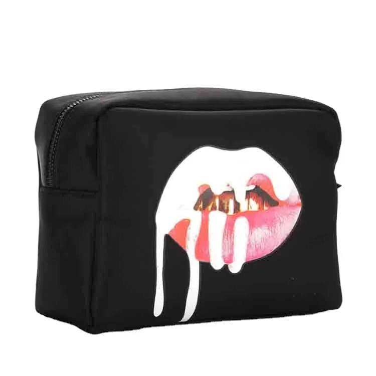 

Korean lip gloss shape make up pouches with mirror cosmetics bag black, Black,customized color