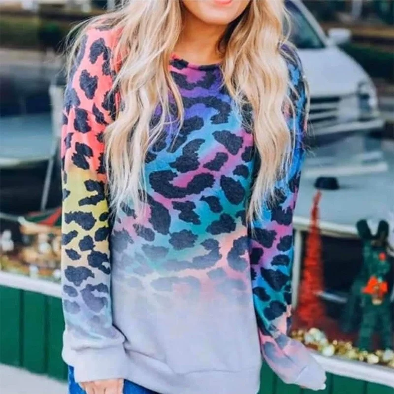 

Free Shipping R31 2021Tie Dye Leopard Long Sleeve Women Casual Tops O-Neck For Women Long Sleeve crew neck sweatshirt custom