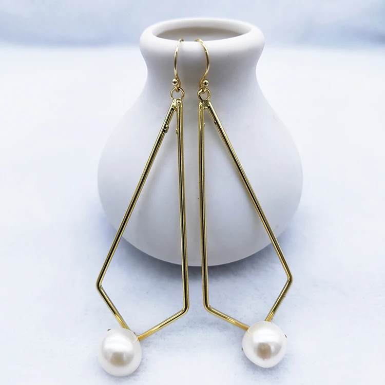 

E162 Funky trendy custom 18K Gold imitation real pearl 925 Sterling Silver Hooks large earrings for women girl