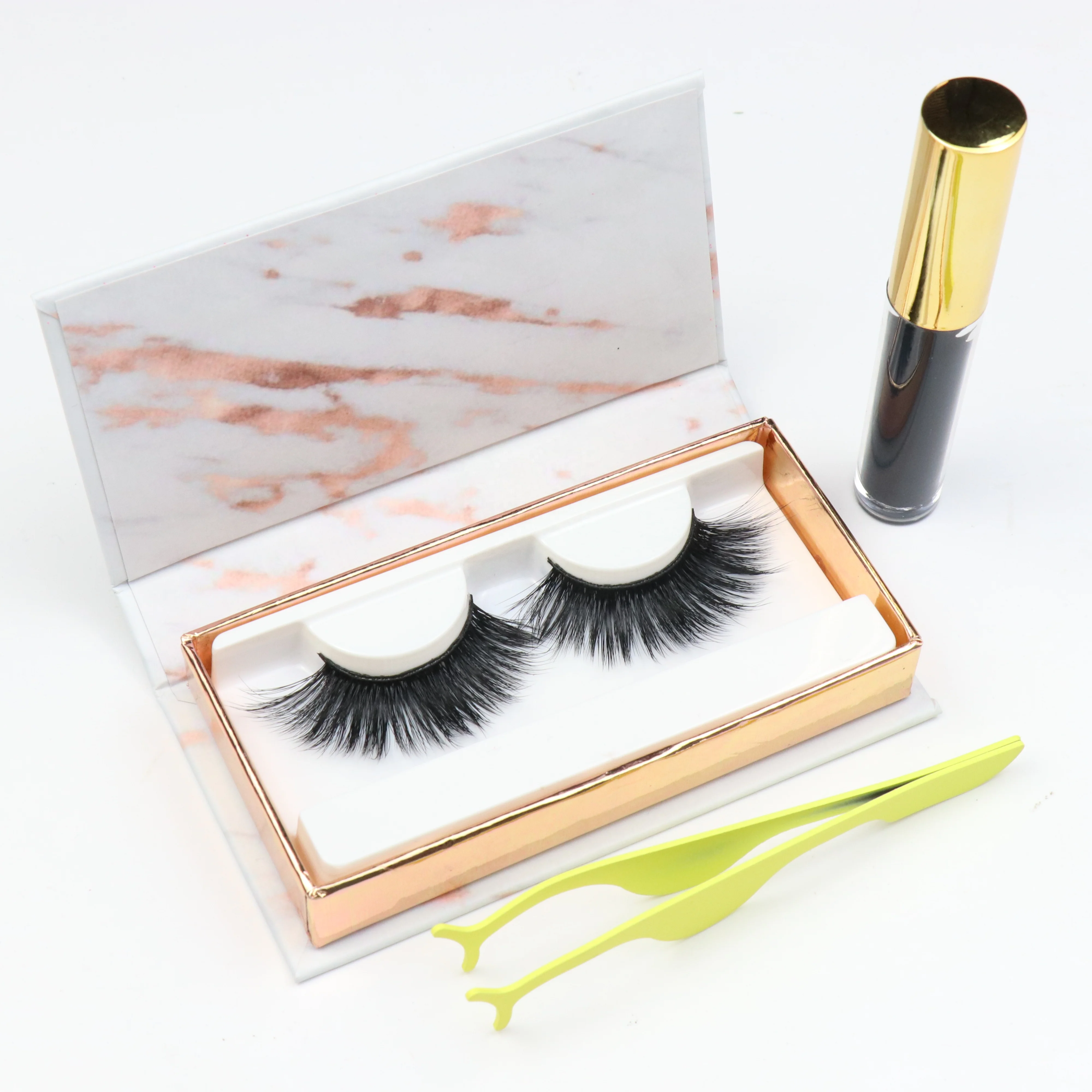 

Ready to ship private label new style vegan 8mm 12mm 15mm 25mm 3d silk faux mink eyelashes with packaging box