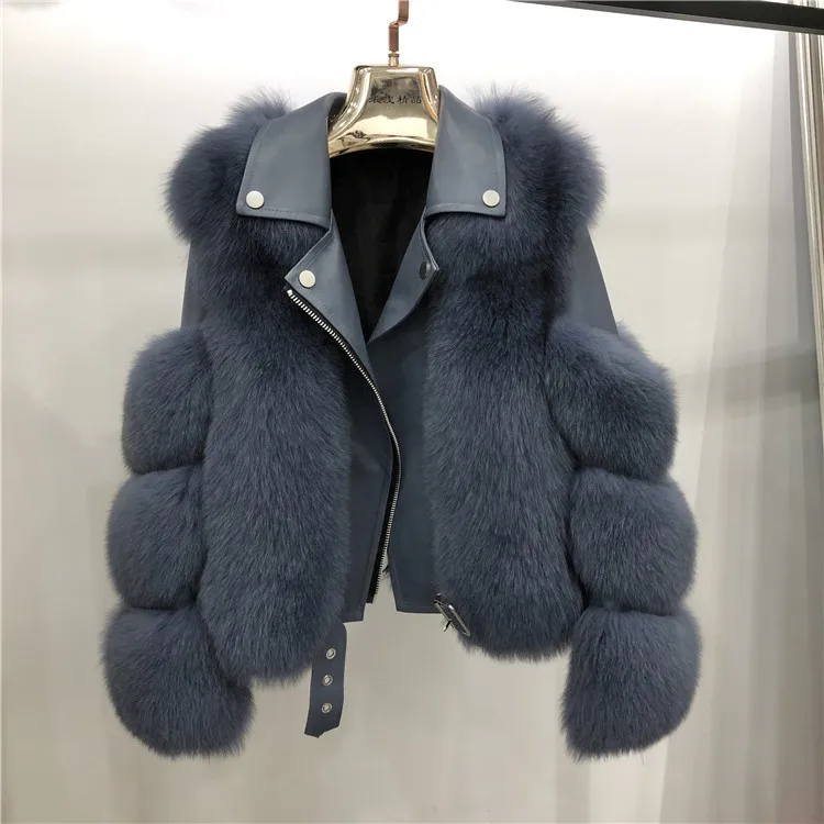 

Sf0585 Winter leather jacket with real fox fur women's fur short coat women, We can do any color