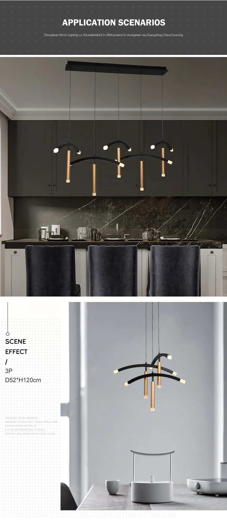 Unique Design Suspending Dining Room Modern Decorative Northern Europe Black Led Chandelier Lamp
