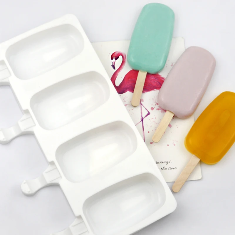 

386 4 hole big size ellipse Wholesale Ice Cream Popsicle Molds Food Grade Silicone Ice Cream Mold Reusable Mould, As stock