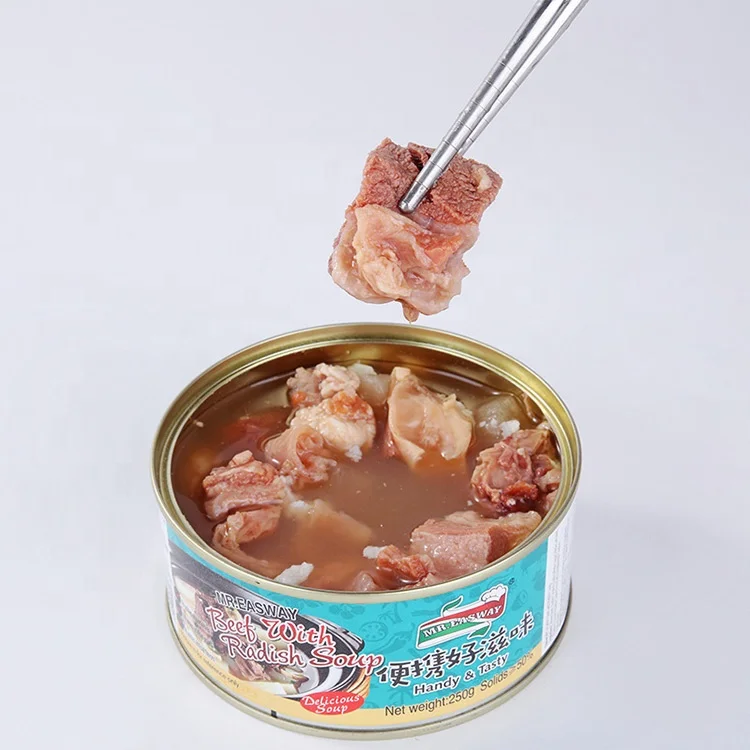 
High Quality 250g Canned Pork Luncheon Meat Food Beef Brisket With Radish In Clear Soup 
