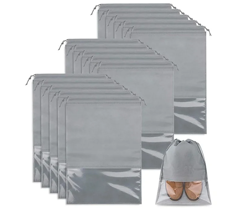 

Cheap custom waterproof transparent non woven drawstring shoe duster bag with clear window organizer sneaker bag, White, black, blue, grey