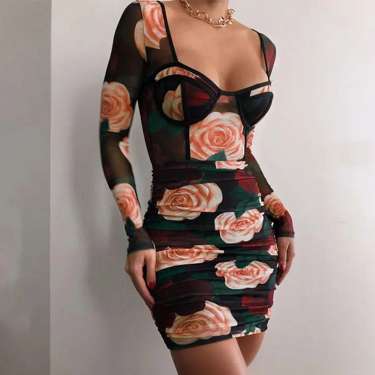 

FS3356A 2021 Fashion dress women floral print dress