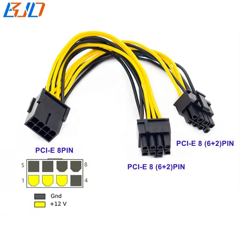 

PCI Express 8pin Female to Dual 6+2Pin Male Power Cable 20CM PCI-E 8 Pin 1 to 2 GPU Splitter Adapter Cable, As is shown in the picture