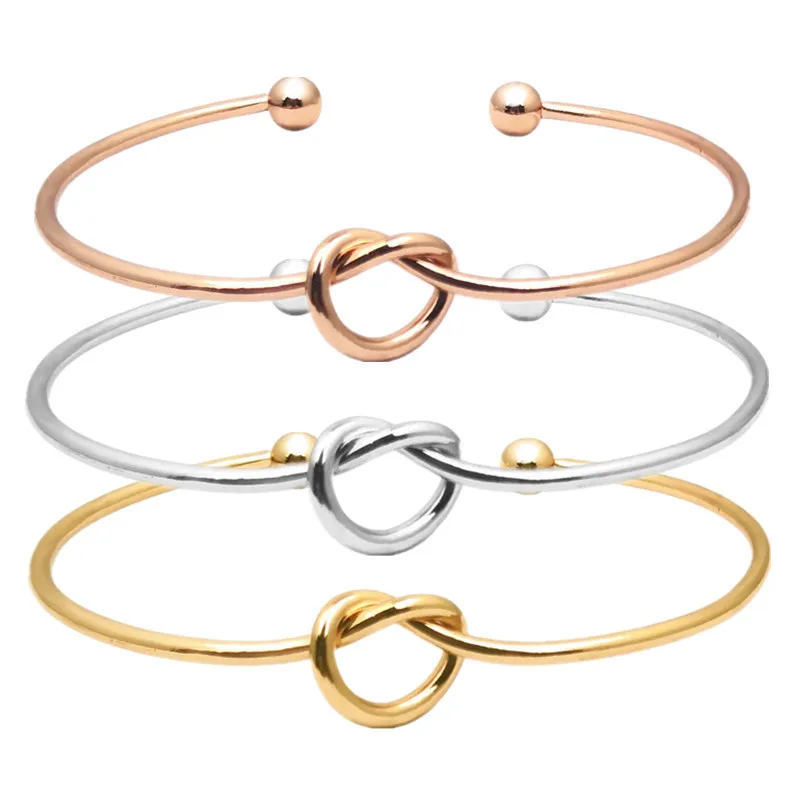

Fashion Jewelry Metal Heart Knot Bracelet Women's DIY Bracelet Opening Rose Gold Bangles