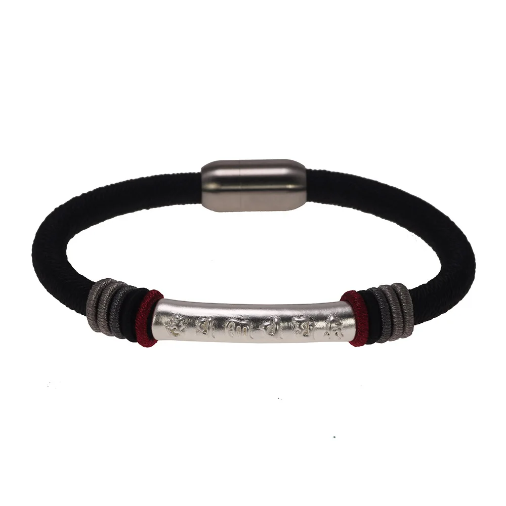 

Genuine 999 Sterling Silver Six-character Mantra Bracelet For Men and Women Magnetic Clasp Snap Woven Retro Buddhist Jewelry