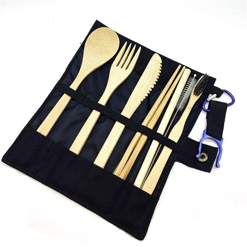 

Bamboo Utensils travel Cutlery Set Eco-Friendly Wooden Outdoor Portable Utensils Zero waste bamboo cutlery set