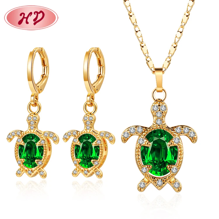 

Wholesale 18K Gold Jewelry Jewelry On Chic Cute Turtle Quality 18K Gold Plated Cz Necklace And Earrings Sets