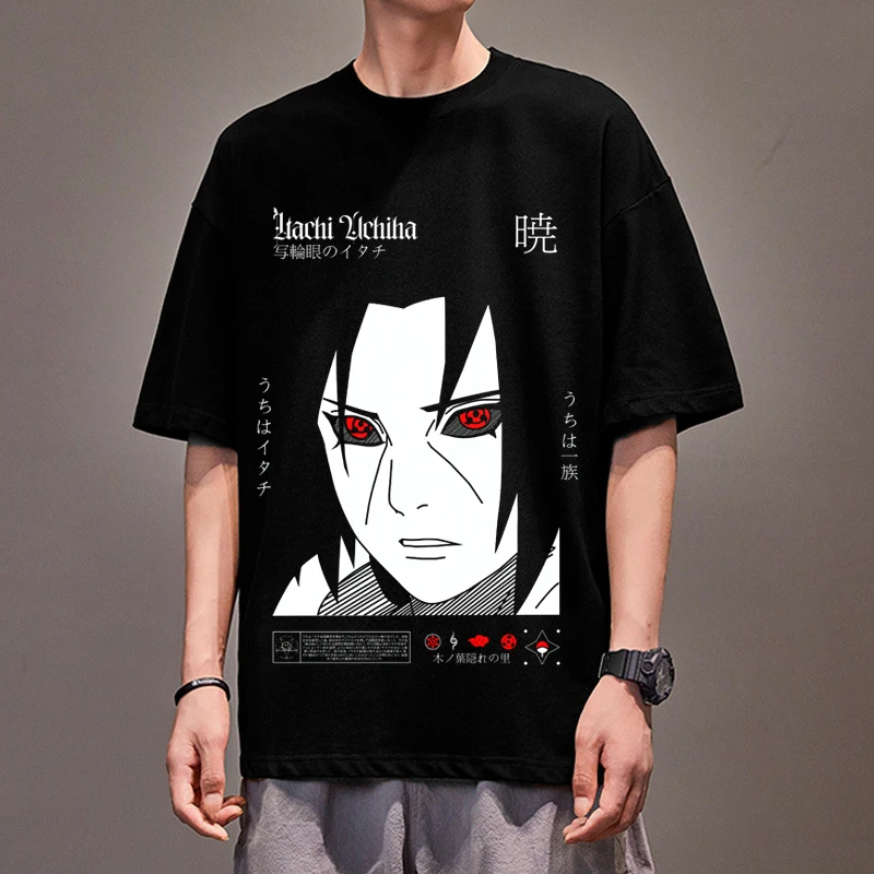 

Loose Japanese anime Sasuke Uchiha Itachi cotton plus size Jiraiya Payne Tendo black T-shirt