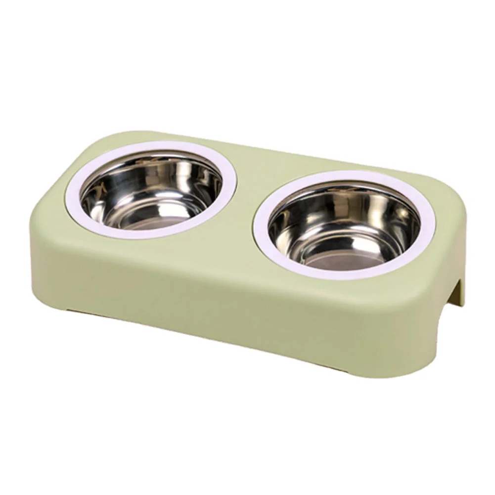 

Household Simple Solid Color Pet Casual Plastic Double Bowl Thicken Stainless Steel Feeder Candy Color Pet Supplies