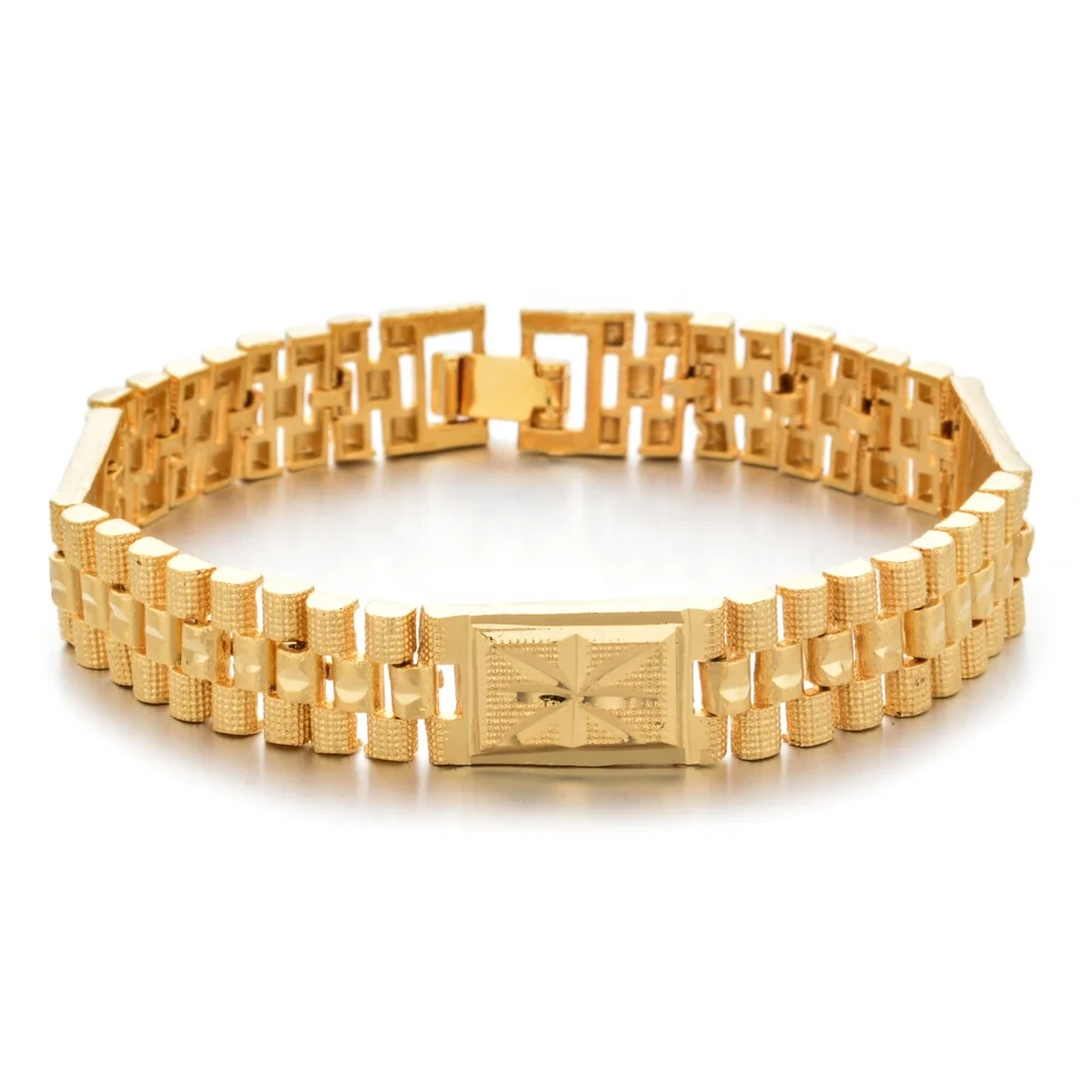 

High Quality 24K Gold Dubai Square gold Bracelet Cuban Gold Not Fade Ethiopian Wholesale For Men Women Wedding Jewelry