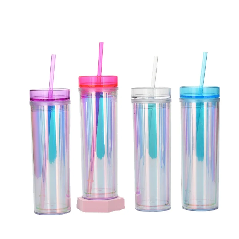 

16oz / 450ml iridescent PET insert skinny tumbler , drinking cup with glitter fabric insert eco-friendly, Customized