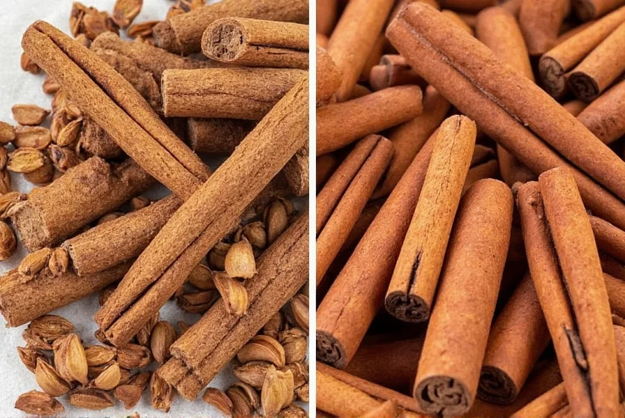 Two bowls of ground cinnamon labeled Saigon and Vietnamese