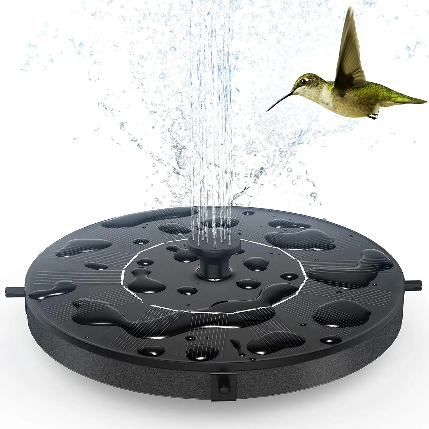 Bird Bath Solar Fountain Solar Powered Automatic Floating 6 Nozzles 4 Plastic Tubes Black 200L/h Flow 45cm Spray