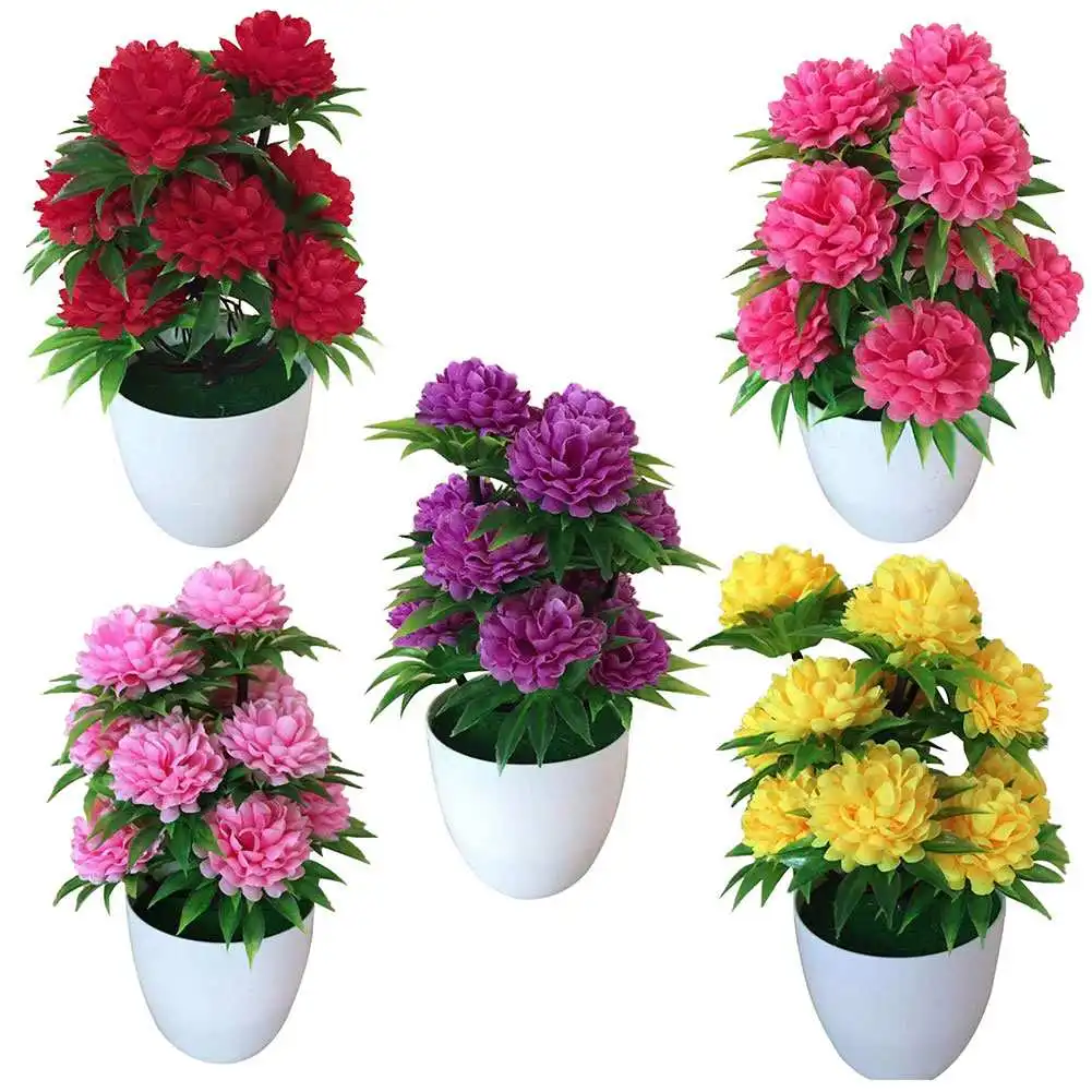 

1Pc Practical Artificial Chrysanthemum Bonsai Potted Plant Simulation Artificial Flower Landscape Home Floral Decor, Green