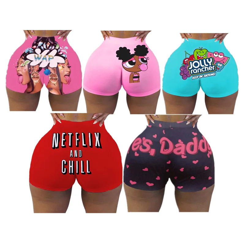 

New Summer Biker Yoga Jersey Basketball Shorts Plus Size Women Snack Candy Cartoon Shorts Custom Gym Shorts