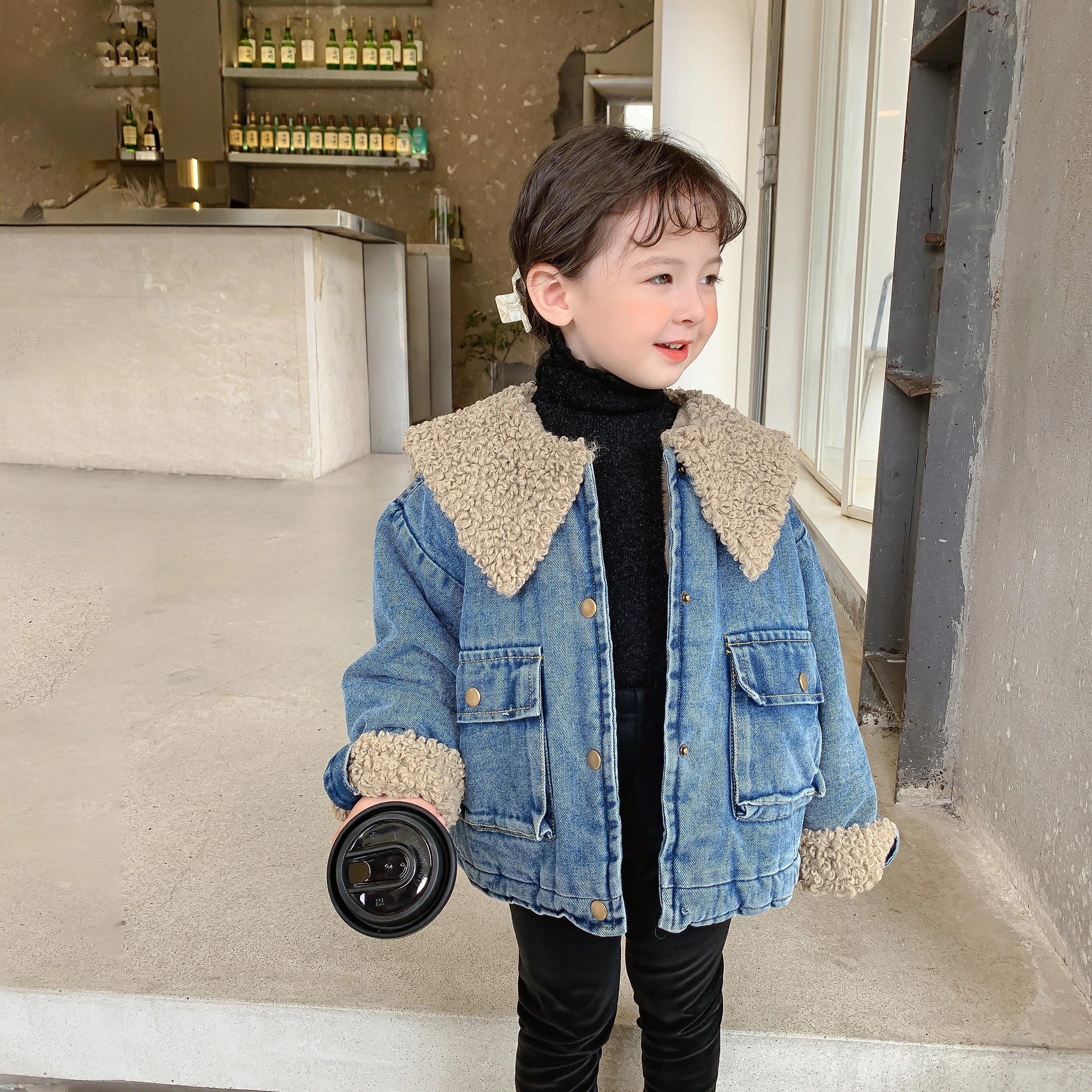 

Autumn Winter Baby Clothing toddler Girls fleece denim coat Kids Warm fleece coat Girls' Denim Jacket