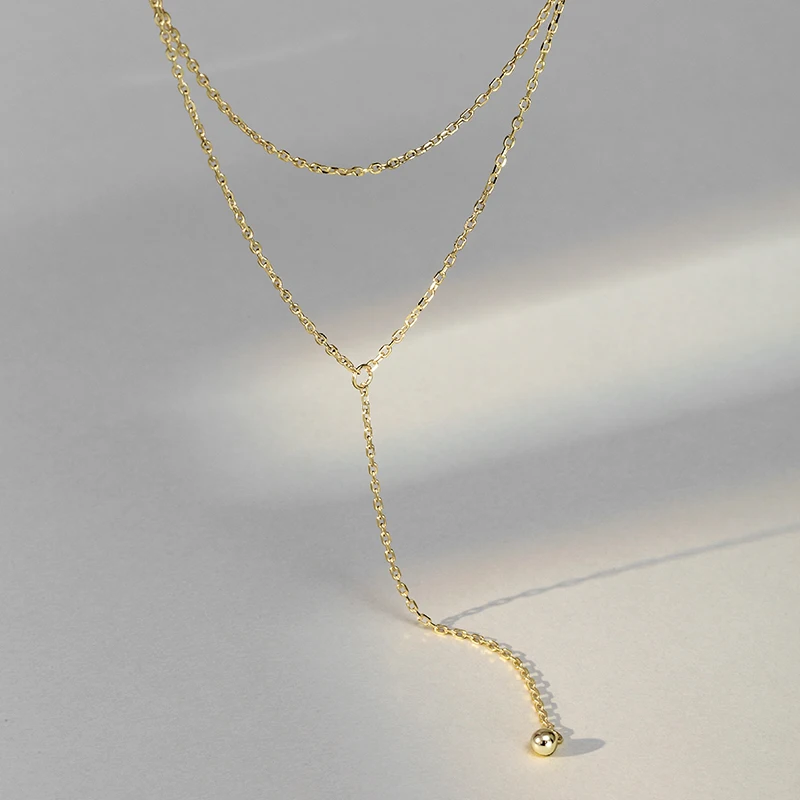 

Sterling Silver 925 Jewelry Layered Women Minimalist Gold Dainty Choker Simple Chain Tassel Necklace