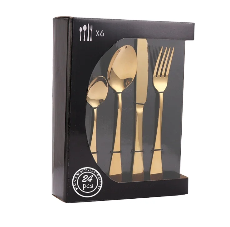 

Fork Knife Spoon flatware stainless steel reusable flatware cutlery 16pcs 24pcs set with box, Sliver ,gold ,rose gold ,black ,colorful color,blue