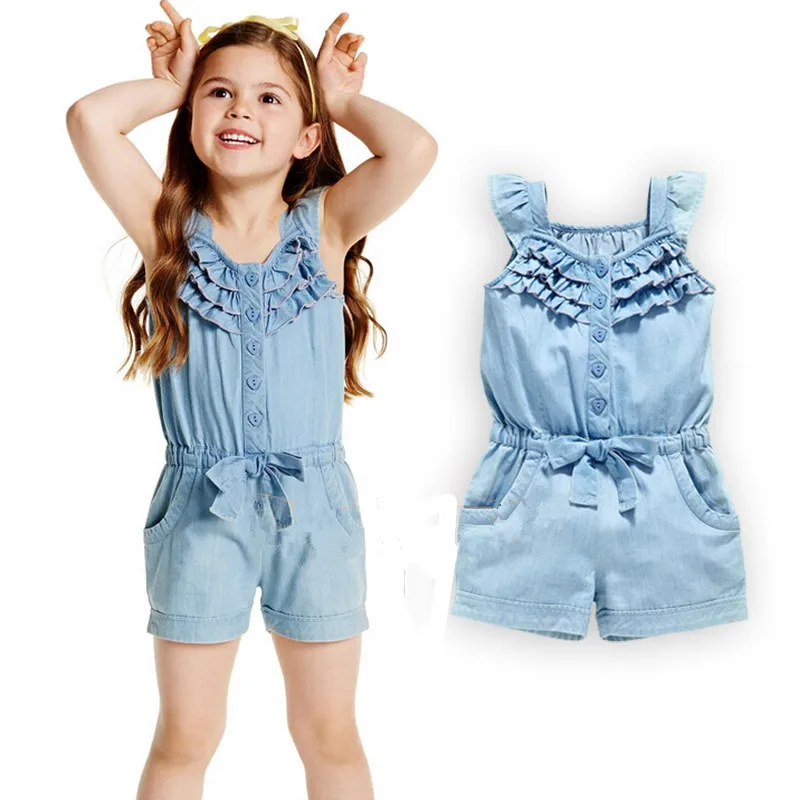 

2021 Fashion 1-5 Years kids Clothes Casual Little Girls Denim Romper Summer Jumpsuit