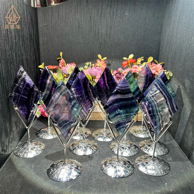 Kindfull Nature Crystal Gemstone Very Pretty Rainbow Fluorite Diamond Shape  for Sell