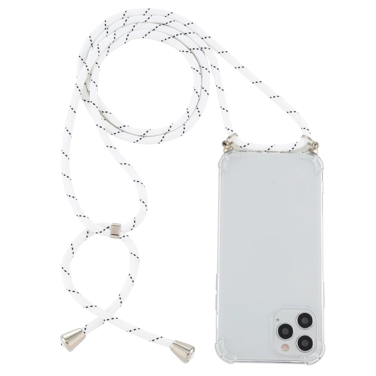 

Four-Corner Shockproof Transparent TPU Case with Lanyard(White Black) for IPhone12/12 Pro