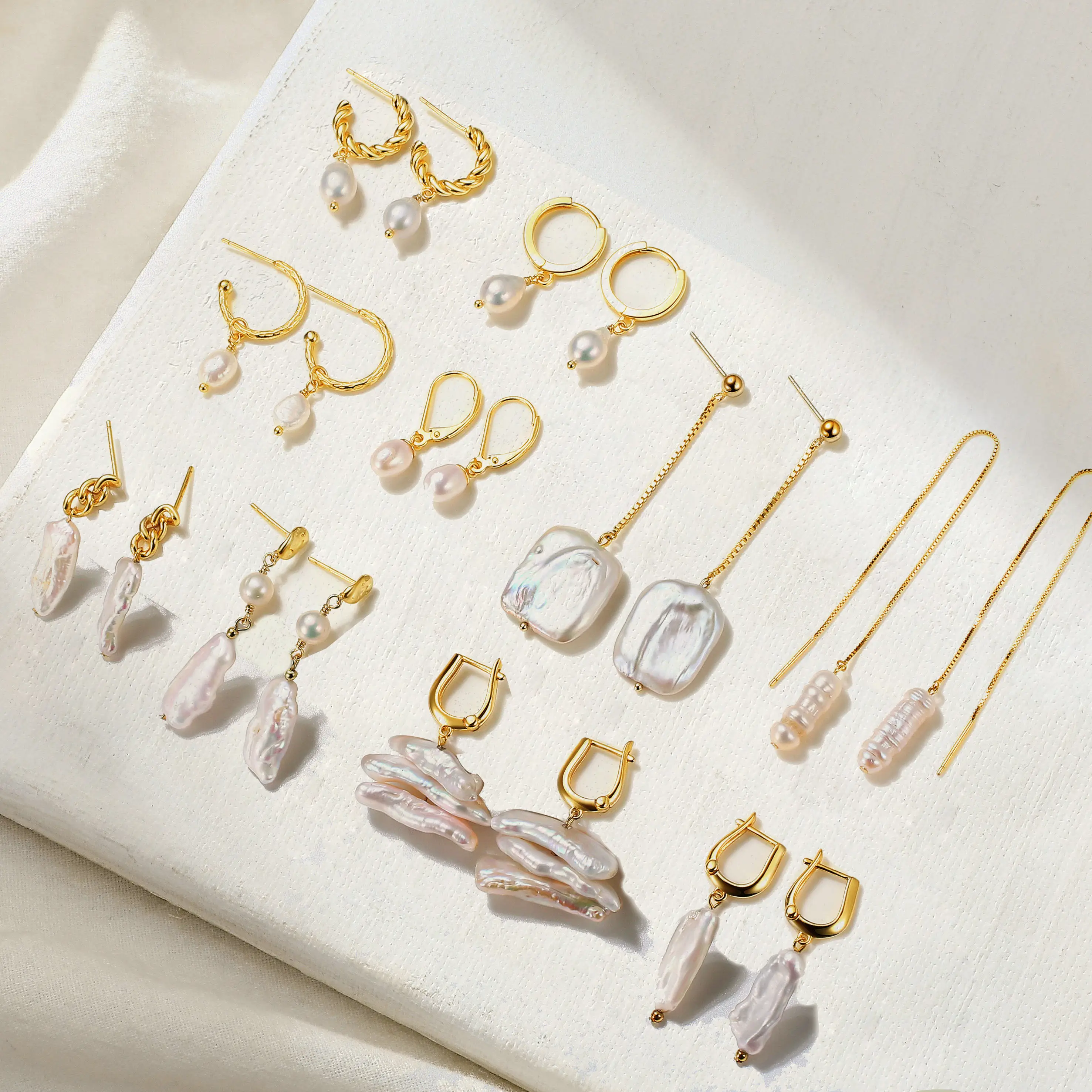 RINNTIN GPE Korea Style Dangle 18K Gold Plated S925 Sterling Silver Drop Hoop Jewelry for Women Baroque Pearl Pendant Earrings