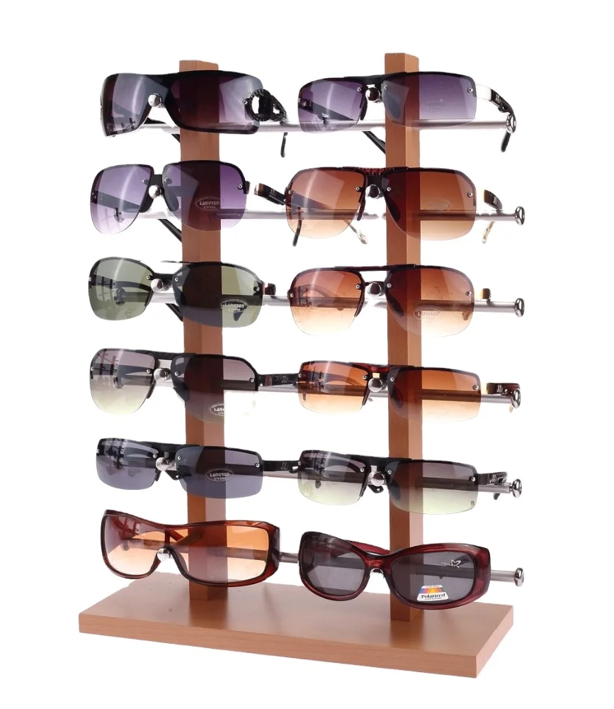 

Tabletop Nice Looking 2 Row 12 Pairs of Wood Design Sunglasses Eyewear Display Holder