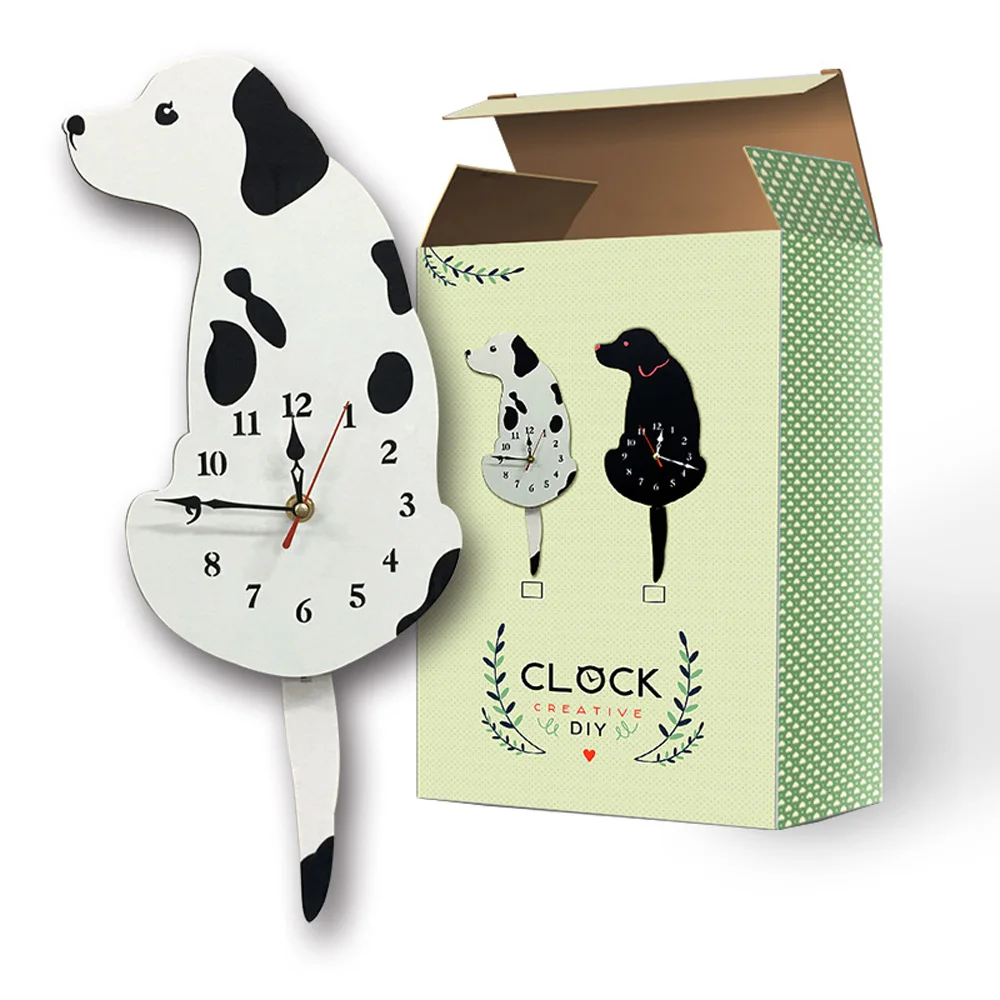 

Kids Room Decoration DIY White Black Swing Dog Wall Clock Wholesale