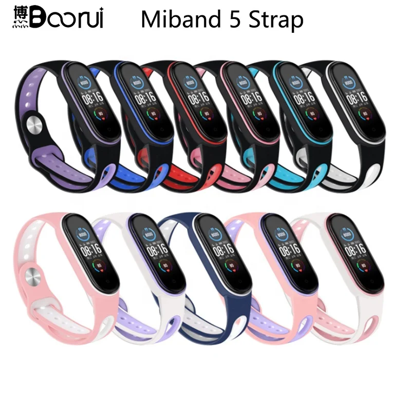 

BOORUI U-shaped mi band 5 strap bracelet Sports anti-buckle two-colorful straps for miband 5 with soft comfortable silicone, Double colorful